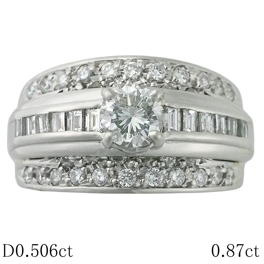 乐天商城 - H-SI2-G ダイヤモンド/0.506ct ダイヤ/0.87ct リング Pt900 11.5号 ソーティング付【中古】【JS1887】