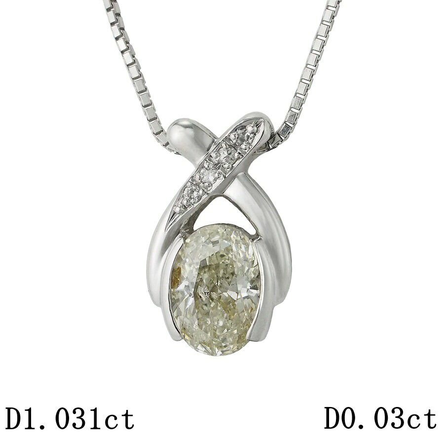 Rakuten - M-I1 ダイヤモンド/1.031ct ダイヤ/0.03ct デザイン ネックレス K18WG 鑑定書付【中古】【JS1891】