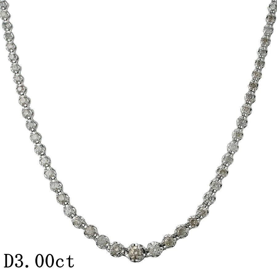 Rakuten - ダイヤモンド/3.00ct テニス ネックレス K18WG【中古】【JS1893】