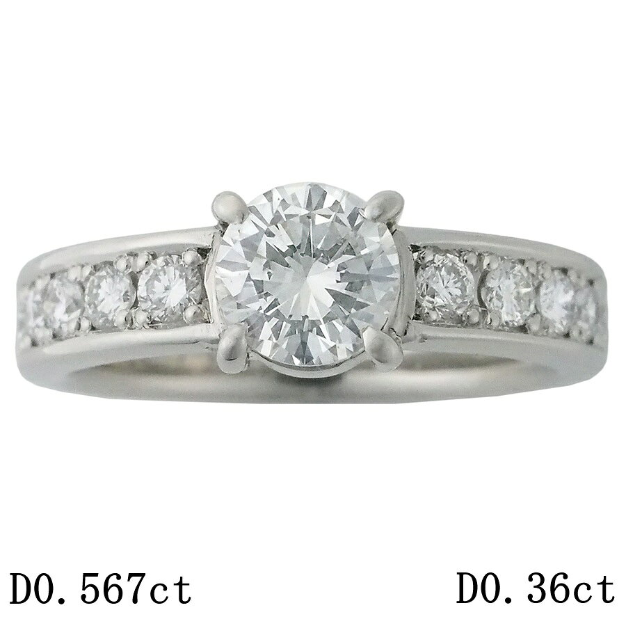 樂天商城 - H-SI1-G ダイヤモンド/0.567ct ダイヤ/0.36ct デザイン リング Pt900 7.5号 ソーティング付【中古】【JS1880】