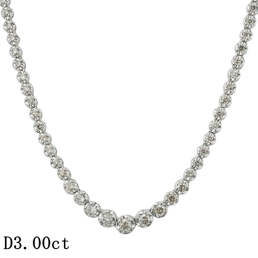 Rakuten - ダイヤモンド/3.00ct テニス ネックレス K18WG【中古】【JS1889】