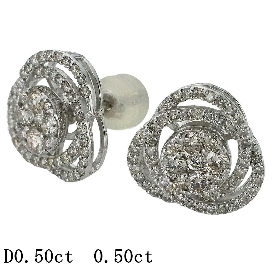 Rakuten - ダイヤモンド/0.50ct×2 フラワーモチーフ ピアス K18WG【中古】【JS1891】