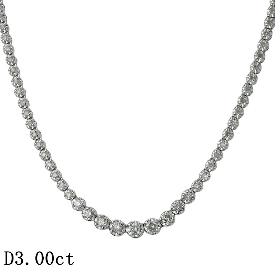 Rakuten - ダイヤモンド/3.00ct テニス ネックレス K18WG【中古】【JS1885】