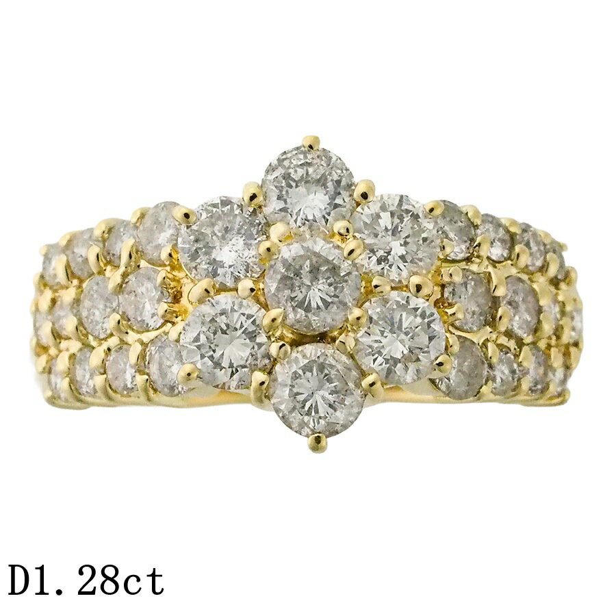 樂天商城 - ダイヤモンド/1.28ct デザイン リング K18YG 12号【中古】【JS1895】