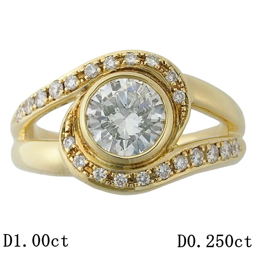 乐天商城 - ダイヤモンド/1.00ct ダイヤ/0.250ct デザイン リング K18YG 13号【中古】【JS1872】