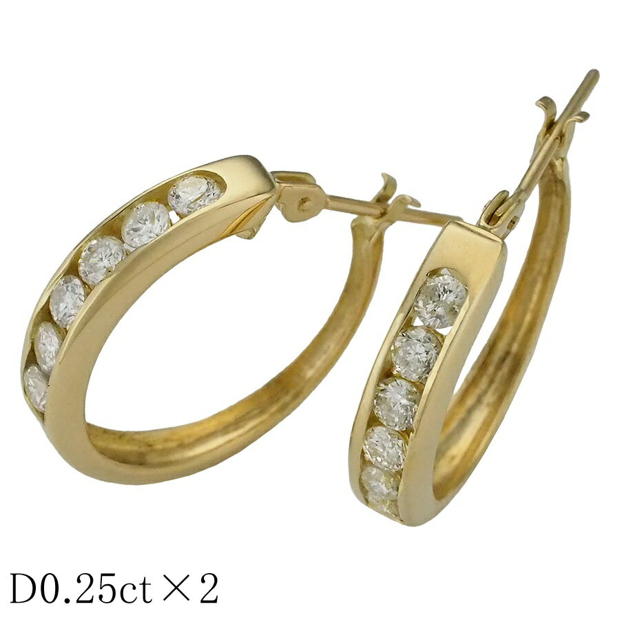 Rakuten - ダイヤモンド/0.25ct×2 フープ ピアス K18YG【中古】【JS1892】
