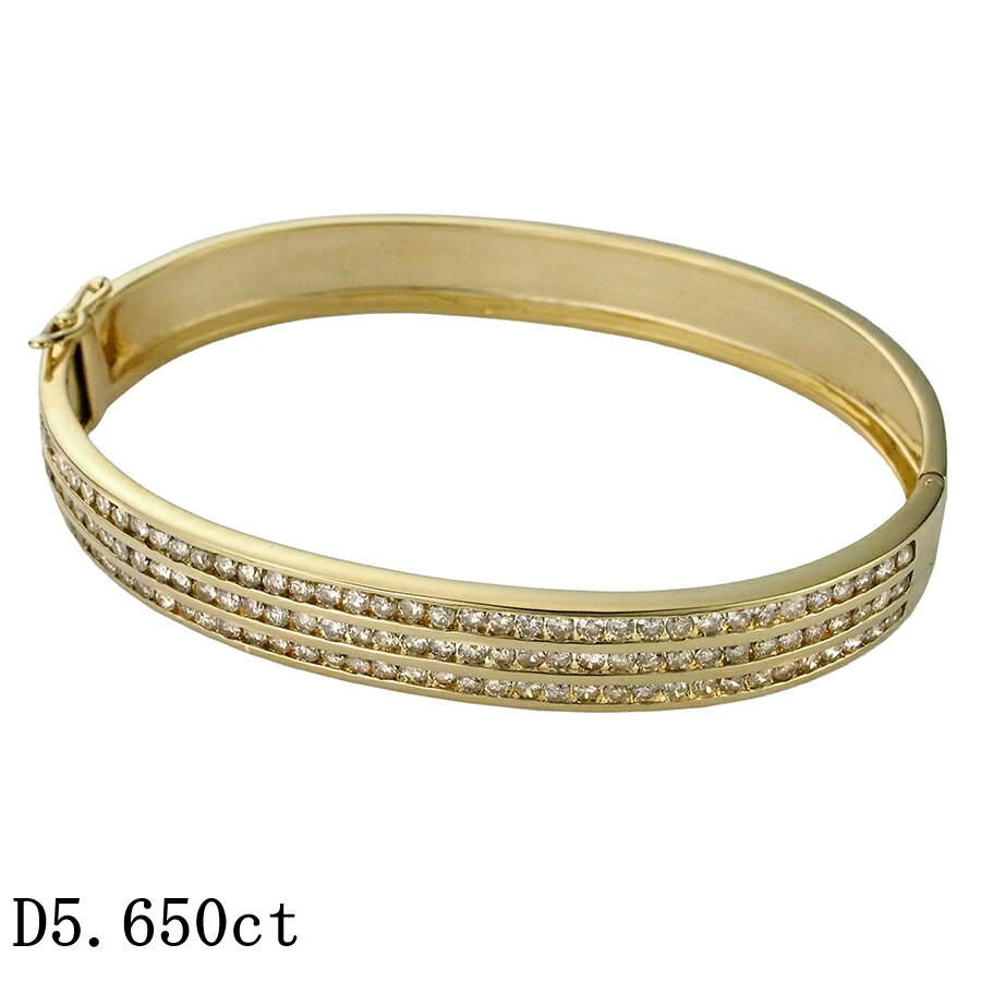ダイヤモンド/5.650ct デザイン バングル K18YG【中古】【JS1874】