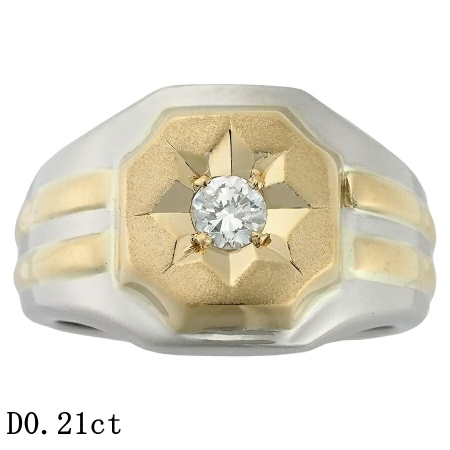 Rakuten - ダイヤモンド/0.21ct 印台 メンズ リング Pt900 K18YG 18.5号【中古】【JS1875】