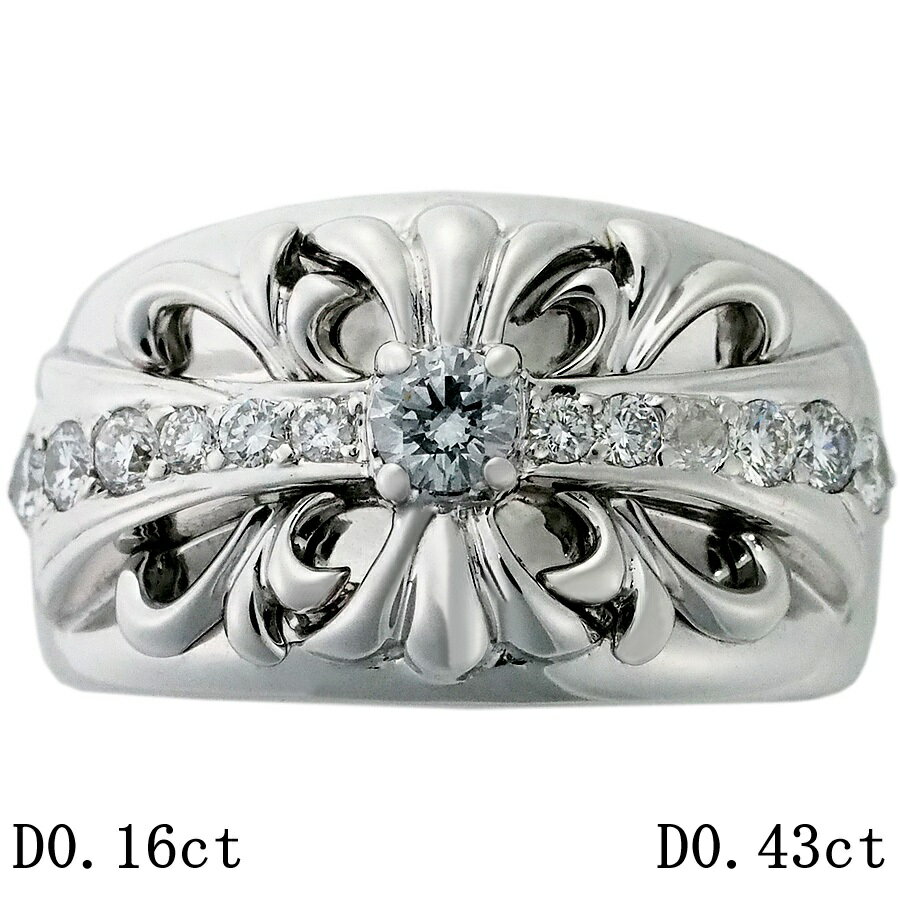乐天商城 - ダイヤモンド/0.16ct ダイヤ/0.43ct デザイン メンズ リング K18WG 17号【中古】【JS1896】