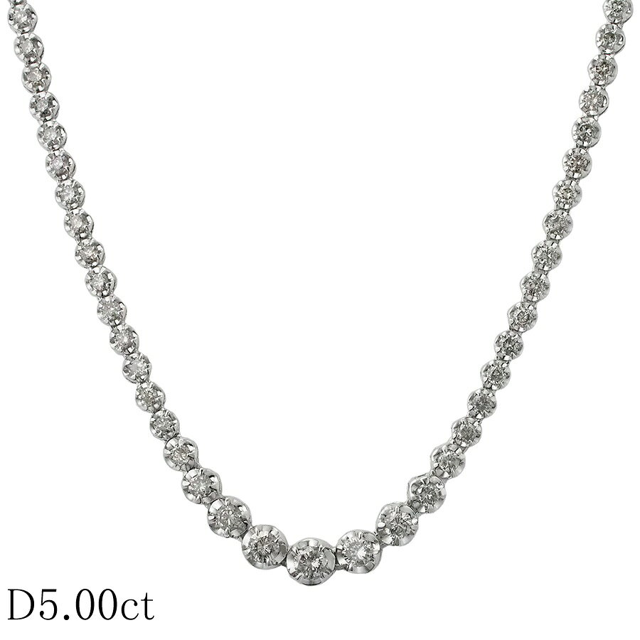 Rakuten - ダイヤモンド/5.00ct テニス ネックレス K18WG【中古】【JS1892】