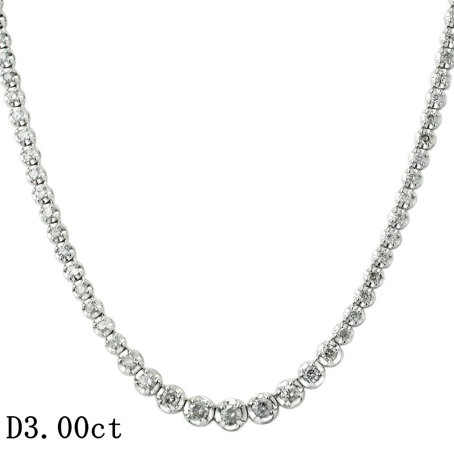 Rakuten - ダイヤモンド/3.00ct テニス ネックレス K18WG【中古】【JS1893】