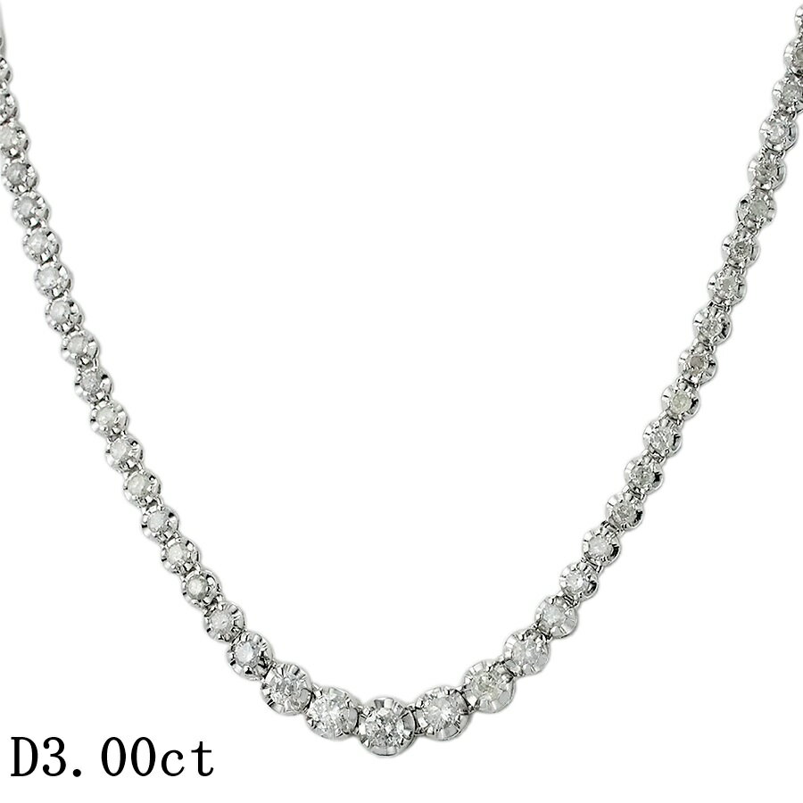 Rakuten - ダイヤモンド/3.00ct テニス ネックレス K14WG【中古】【JS1897】