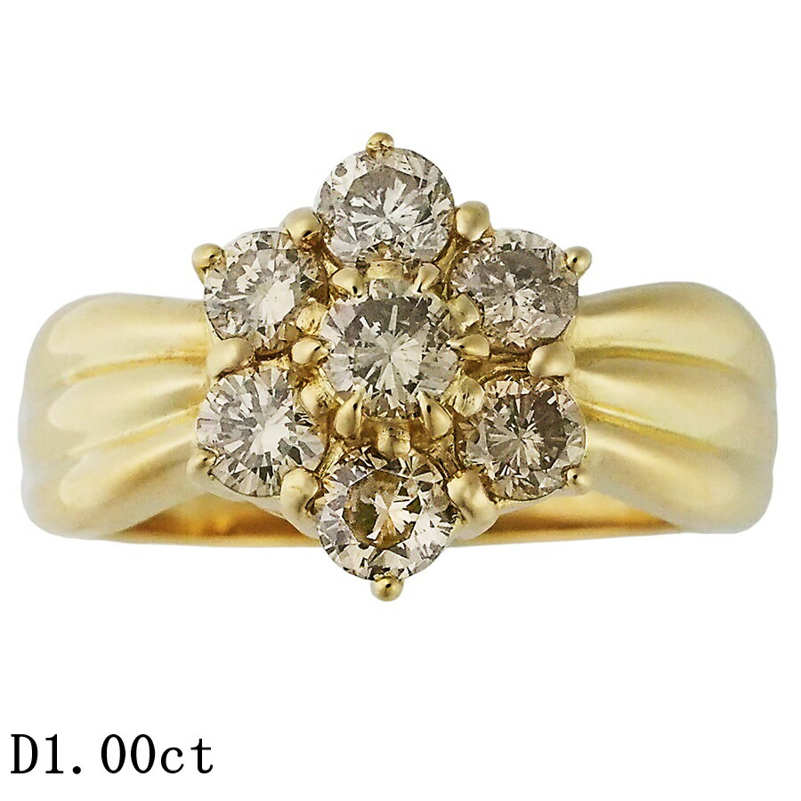 樂天商城 - ダイヤモンド/1.00ct フラワモチーフ リング K18YG 13.5号【中古】【JS1899】