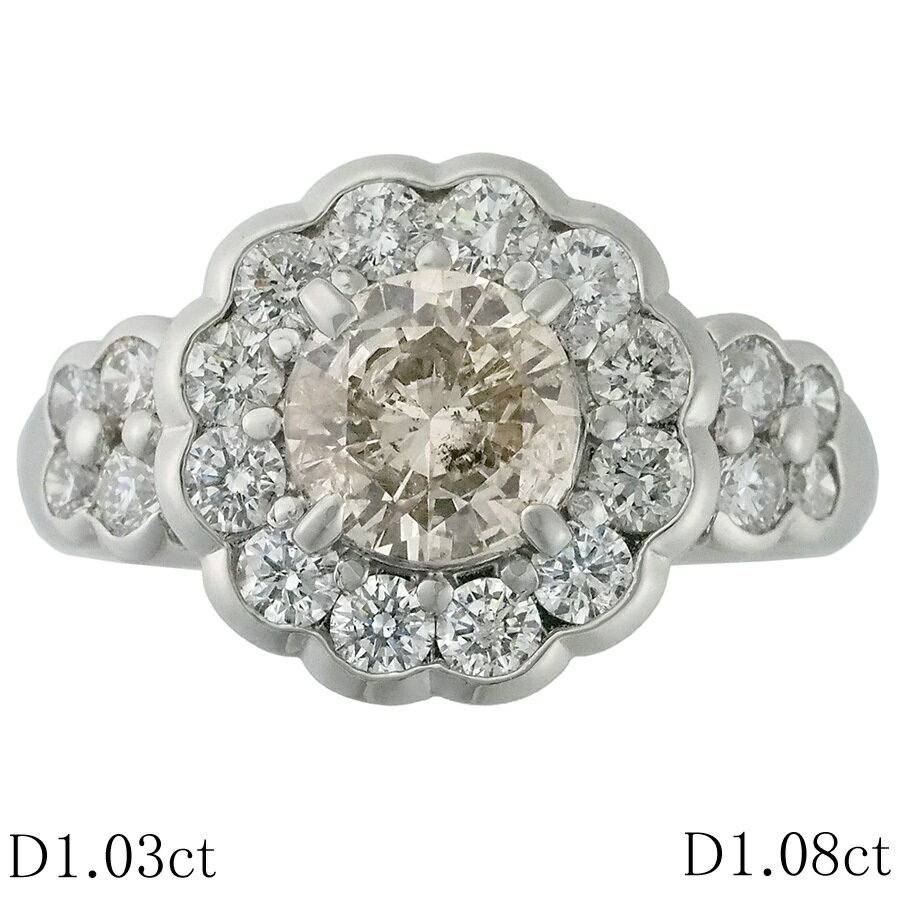Rakuten - ダイヤモンド/1.03ct ダイヤ/1.08ct フラワーモチーフ リング Pt900 15.5号 鑑別書付【中古】【JS1892】