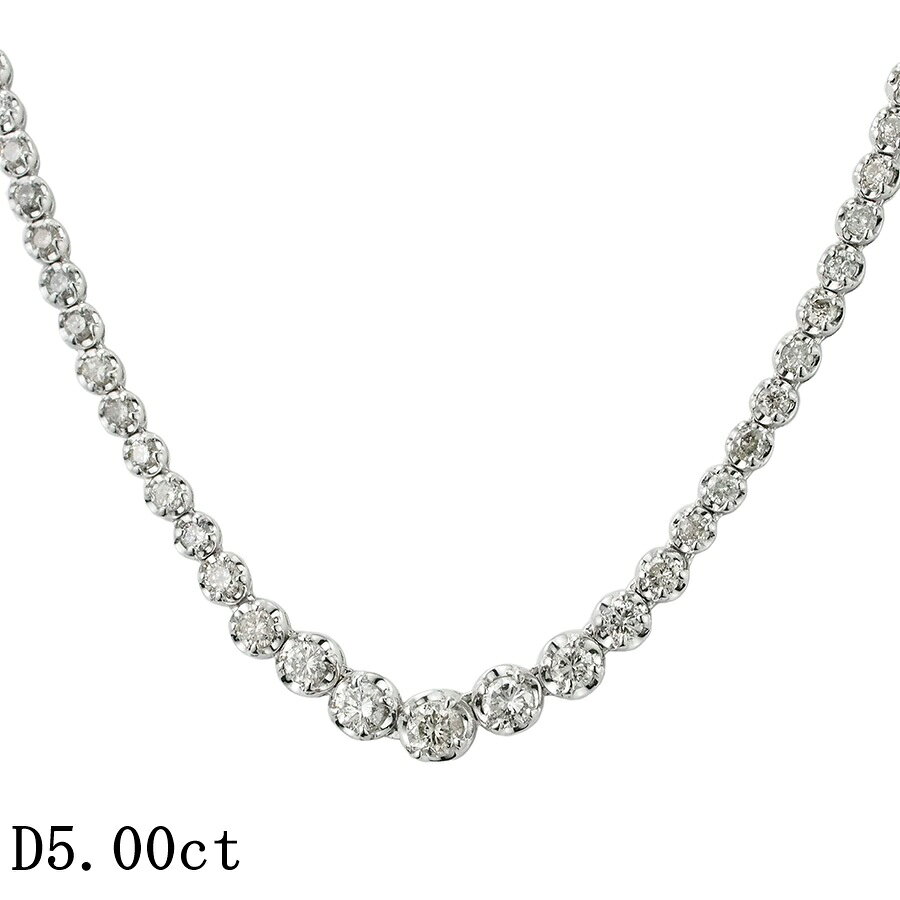 Rakuten - ダイヤモンド/5.00ct テニス ネックレス K18WG【中古】【JS1896】