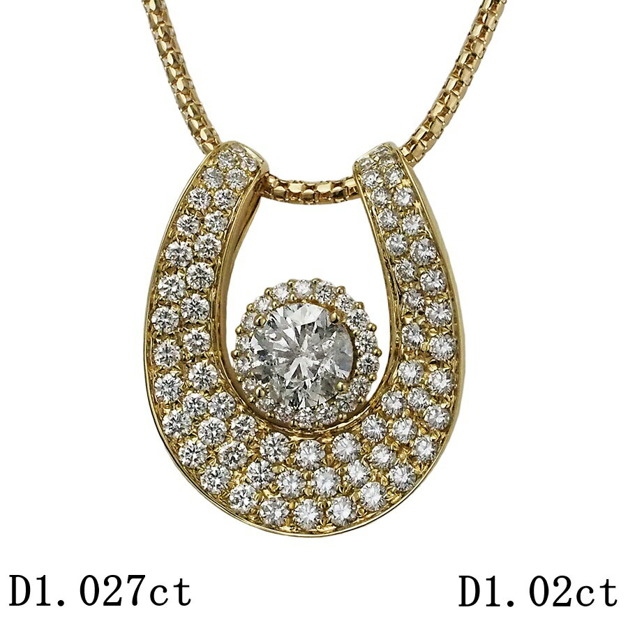 Rakuten - G-I2-G ダイヤモンド/1.027ct ダイヤ/1.02ct デザイン ネックレス K18YG ソーティング付【中古】【JS1919】