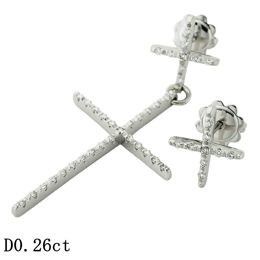 Rakuten - ポンテヴェキオ ダイヤモンド/0.26ct アシンメトリー クロス ピアス K18WG【中古】【JS1908】