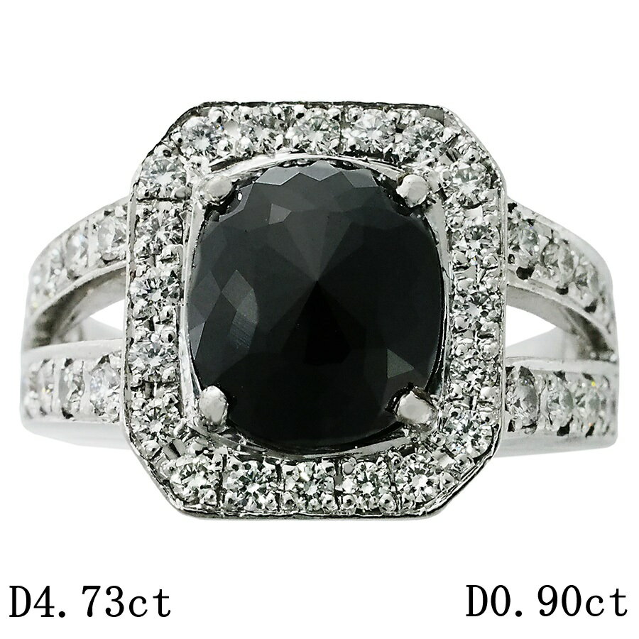 Rakuten - ブラックダイヤモンド/4.73ct ダイヤ/0.90ct メンズ 印台 リング K18WG 20号【中古】【JS1913】
