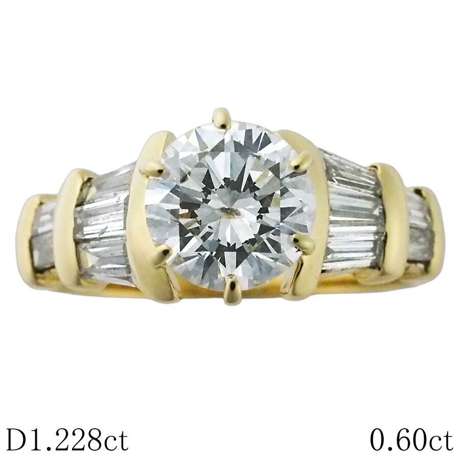 乐天商城 - ダイヤモンド/1.228ct ダイヤ/0.60ct デザイン リング K18YG 12.5号【中古】【JS1926】