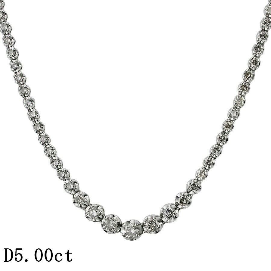 樂天商城 - ダイヤモンド/5.00ct テニス ネックレス K18WG【中古】【JS1913】