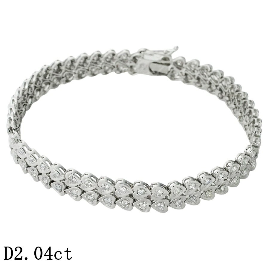 Rakuten - ダイヤモンド/2.04ct 2連 テニス ハートモチーフ ブレスレット K18WG【中古】【JS1925】