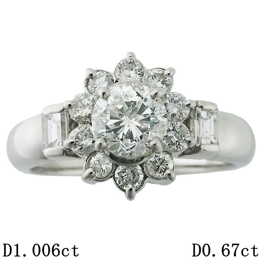 Rakuten - I-I1-P ダイヤモンド/1.006ct ダイヤ/0.67ct フラワーモチーフ リング Pt900 16号 ソーティング付【中古】【JS1928】