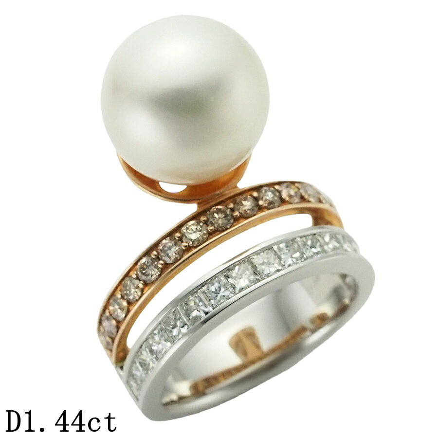 乐天商城 - GSTV パール/12.3mm ダイヤモンド/1.44ct リング Pt950 /K18PG 15号【中古】【JS1928】