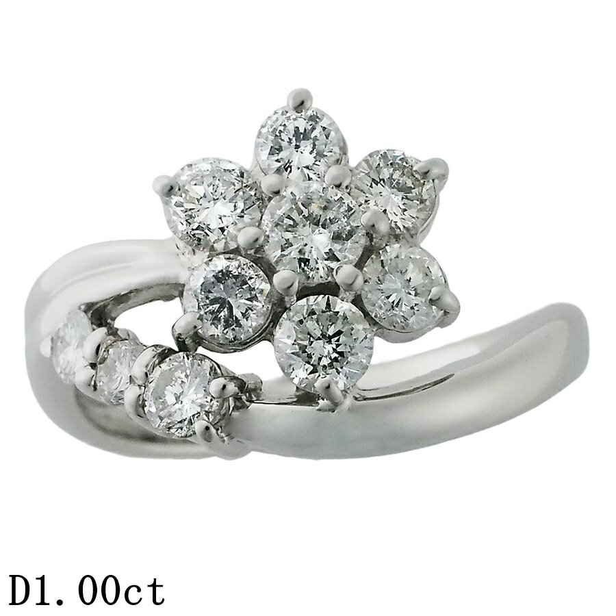 乐天商城 - ダイヤモンド/1.00ct フラワーモチーフ リング Pt900 12号【中古】【JS1927】