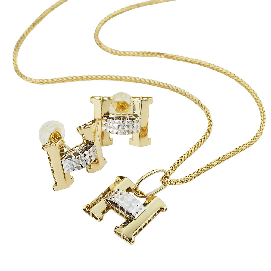 乐天商城 - イニシャルH ピアス ネックレス セット K18YG/K18WG【中古】【JS1930】
