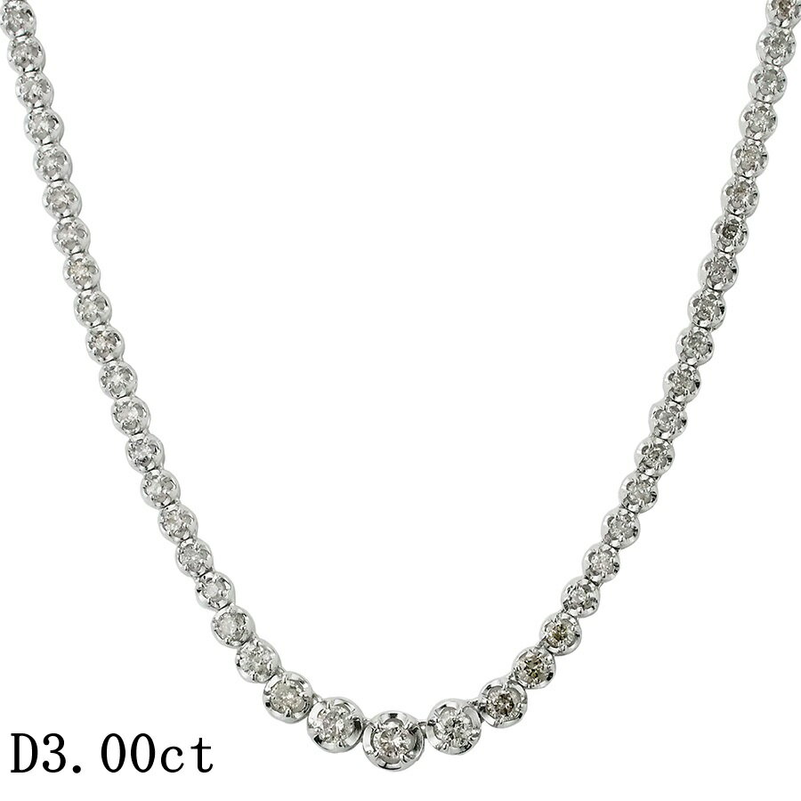 Rakuten - ダイヤモンド/3.00ct テニス ネックレス K18WG【中古】【JS1938】