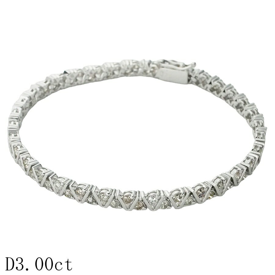樂天商城 - ダイヤモンド/3.00ct デザイン ブレスレット K18WG【中古】【JS1936】