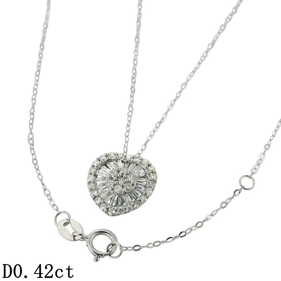 樂天商城 - ダイヤモンド/0.42ct ハートモチーフ ネックレス K18WG【中古】【JS1938】