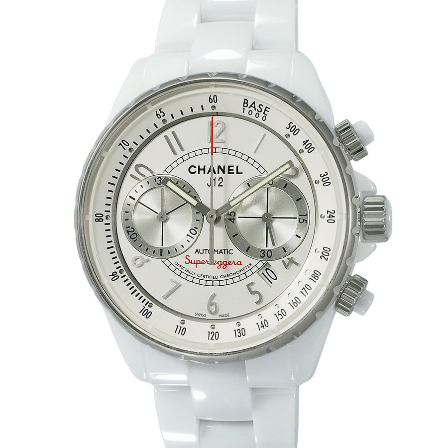 ブランドシャネル CHANEL商品名J12 スーパーレッジェーラ クロノグラフ 新型バックル型番H3410製造年—文字盤シルバー素材セラミック/SSサイズケース：41mm (リューズ含まず)厚み：11mm腕周り：20.1cmベルト最大幅：2.0cm重量：170g(ベルト込み)ベルトホワイト駆動自動巻き付属品Gカード(2022/3 国内正規)ランクSA状態／備考仕上済6ヵ月保証付。※保証の対象はムーブメントの自然故障のみとなります。商品管理番号J0795【JS1960】