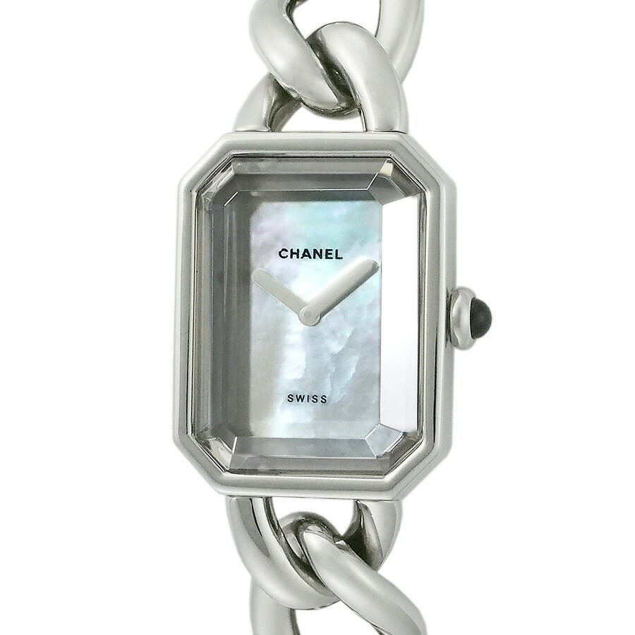 ブランドシャネル CHANEL商品名プルミエール Lサイズ ホワイトシェル文字盤型番H1064製造年—文字盤ホワイトシェル素材SSサイズケース：縦26mm×横20mm (リューズ含まず)厚み：6mm腕周り：約16.9cmベルト最大幅：1.3cm重量：55g(ベルト込み)ベルトシルバー駆動クオーツ付属品当店オリジナルボックスランクA状態／備考風防：ガラス傷、欠け6ヵ月保証付。※保証の対象はムーブメントの自然故障のみとなります。商品管理番号I8054【JS2000】