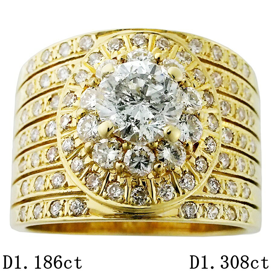 H-I1-G ダイヤモンド/1.186ct ダイヤ/1.308ct 印台 メンズ リング K18YG 18号 ソーティング付