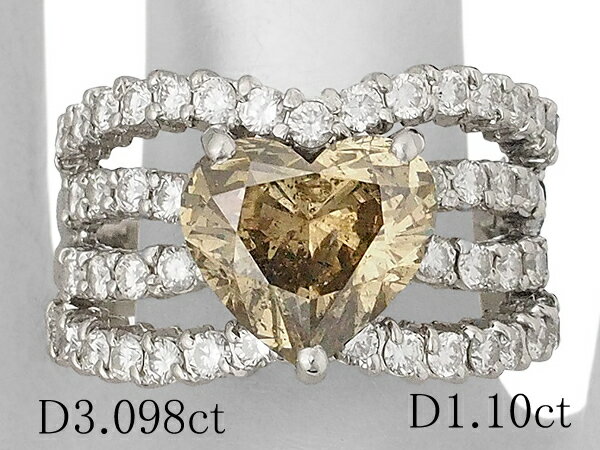 Rakuten - ハートシェイプカットダイヤ/3.098ct ダイヤ/1.10ct デザイン リング Pt900 13号【中古】【JS1258】