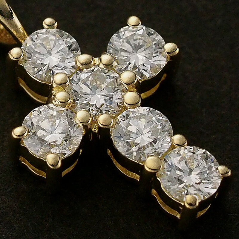 アイファニー ダイヤモンド クロス デザイン ネックレス K18YG 箱付【中古】【JS1530】
