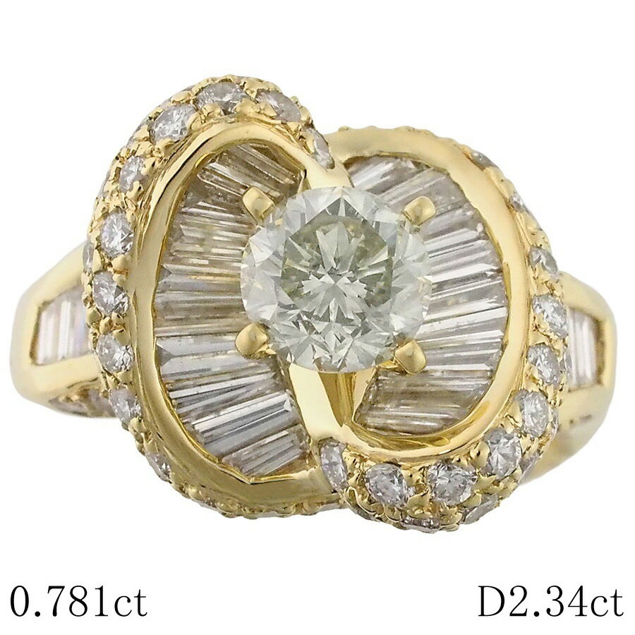 Rakuten - ダイヤモンド/2.34ct ダイヤ/0.781ct デザイン リング K18YG 14.5号【中古】【JS1825】