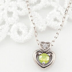 Peridot - ペリドット ダブルハート ネックレス ダイヤモンド 8月誕生石 プラチナ Pt900 ペンダント カラーストーン 誕生日 ネックレス レディース チェーン シンプル プレゼント 受注製作