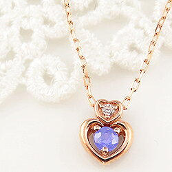 タンザナイト ダブルハート ネックレス ダイヤモンド 12月誕生石 10金 ペンダント カラーストーン 誕生日 ネックレス レディース チェーン シンプル ファッション