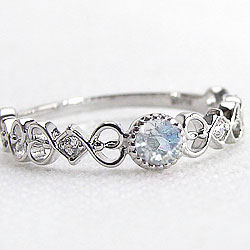 ブルームーンストーン リング 6月誕生石 ホワイトゴールドK10 ダイヤモンド ピンキーリング 指輪 K10WG カラーストーン ファランジリング ミディリング...