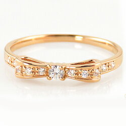 リボンリング リボン モチーフ ダイヤモンドリング 18金 ピンキーリング 指輪 レディース ribbon モチーフ 大人 ホワイト ピンク イエロー ゴールド 金 おすすめ プレゼント