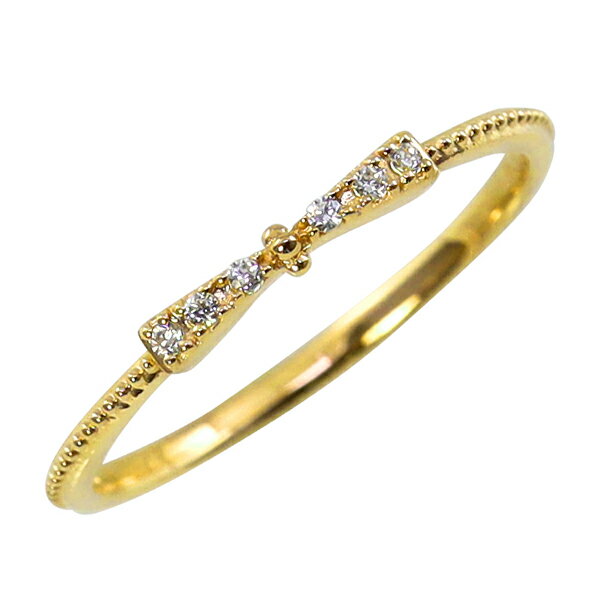 リボン リング 18金 ダイヤモンドリング ピンキーリング ファランジリング ミディリング 指輪 K18 1号〜15号 レディース ジュエリー りぼん 通販 ギ...