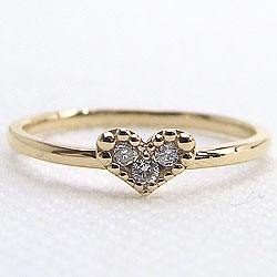 ハートリング スリーストーン ダイヤモンドリング 10金 イエローゴールドK10 結婚...