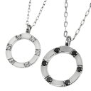 ペアネックレス シンプル プラチナ サークル ダイヤモンド ブラックダイヤモンド ペンダント 2本セット ネックレス Pt900 Pt850 チェーン ペア 婚...