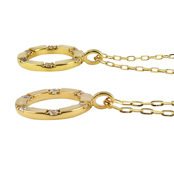 ペアネックレス シンプル ゴールド サークル ダイヤモンド ペンダント 2本セット ネックレス K10 10金 チェーン ペア 婚約 結婚式 カップル ペアルック おすすめ プレゼント