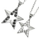 ペアネックレス シンプル プラチナ スター 星 天然ダイヤモンド ブラックダイヤモンド ペンダント Pt900 Pt850 2本セット ペア オリジナル デザイ...