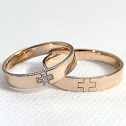 結婚指輪 ゴールド クロス ダイヤモンド ペアリング ピンクゴールドK18 マリッジリング 十字架 18金 2本セット ペア 文字入れ 刻印 可能 婚約 結婚式 ブライダル ウエディング おすすめ プレゼント 2