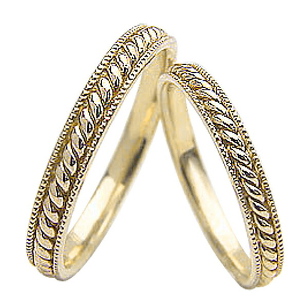 結婚指輪 ゴールド ツイストライン アンティーク ペアリング イエローゴールドK10 マリッジリング 10金 2本セット ペア 文字入れ 刻印 可能 婚約 結婚...