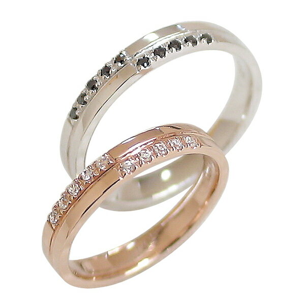 結婚指輪 ゴールド クロス ペアリング ダイヤモンド ブラックダイヤモンド ピンクゴールドK10 ホワイトゴールドK10 マリッジリング 十字架 10金 2本セ...